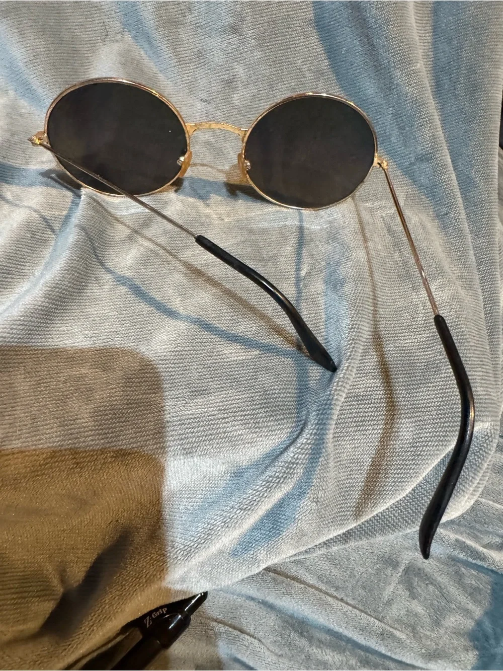 Gold Frame Round Sunglasses with Black Lenses - unisex